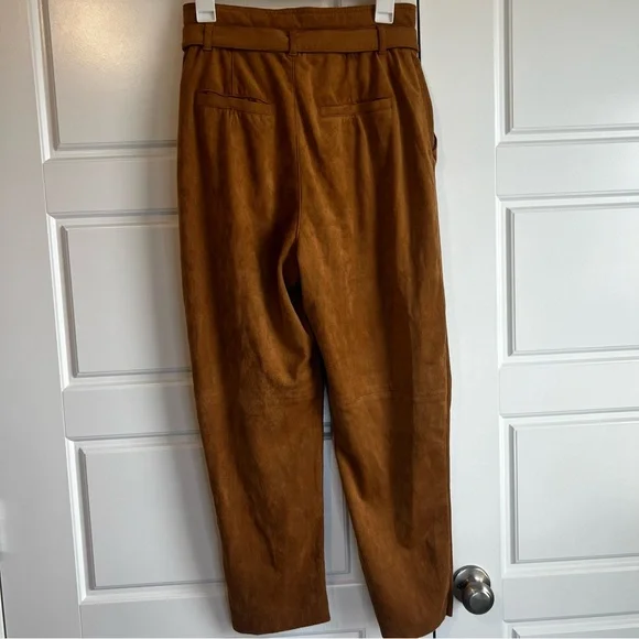 Free People Nightfall Brown High-Waisted Vegan Suede Pants with Tie Waist Sz 4 - Picture 3 of 14